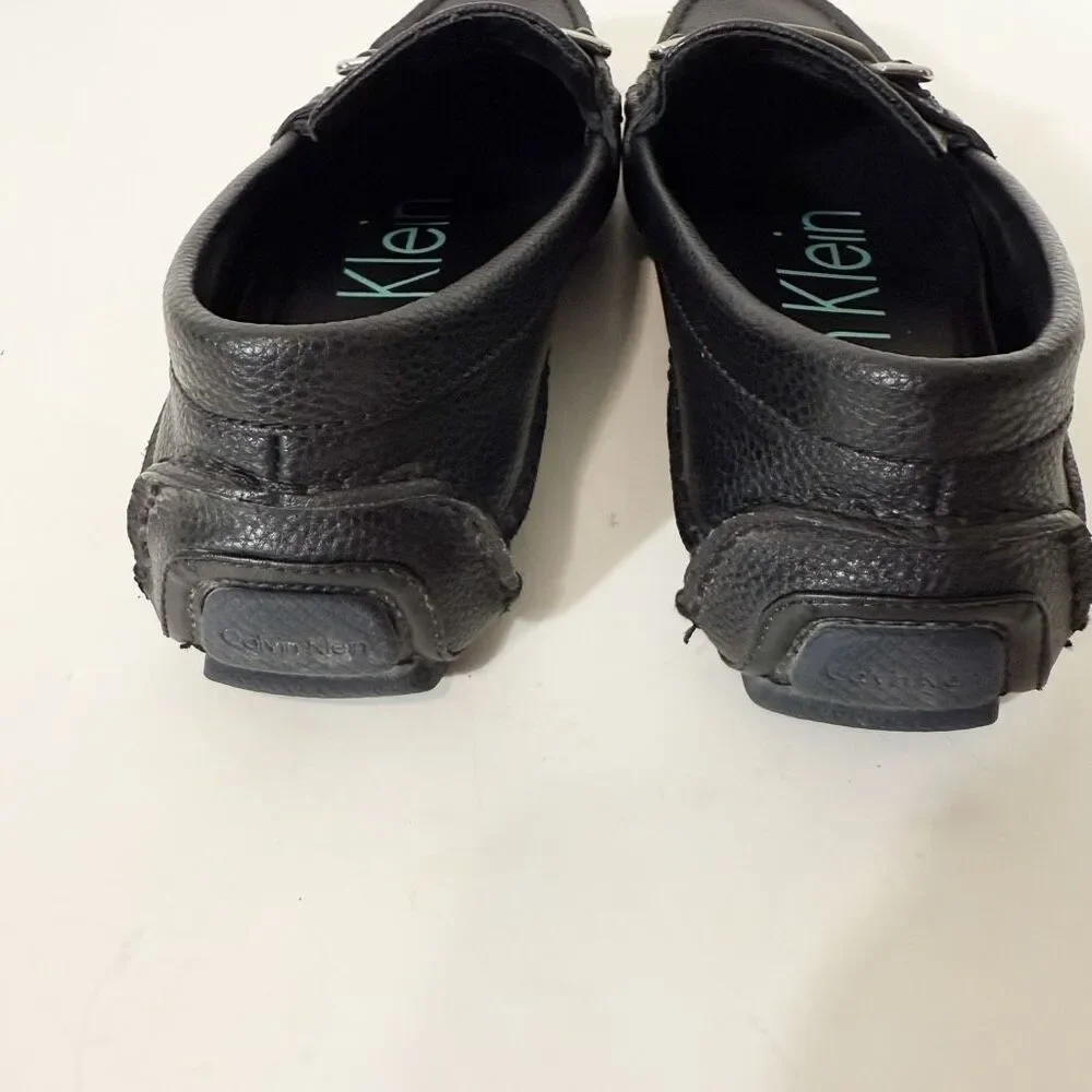 Calvin Klein Mens Mikos Black Tumbled Leather Minimalist Driving Loafer Size 8.5